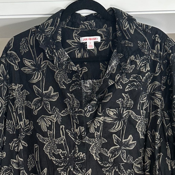 JOE FRESH Linen Blend Black & Sage Palm Print Short Sleeve Shirt Dress - Size XL - Picture 5 of 12